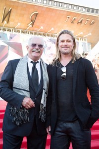 MOSCOW, RUSSIA - JUNE 20: Russian Filmmaker/actor Nikita Mikhalkov and Brad Pitt attends the "World War Z" Screening during the Moscow International Film Festival at Pushkinsky Cinema on June 20, 2013 in Moscow, Russia.